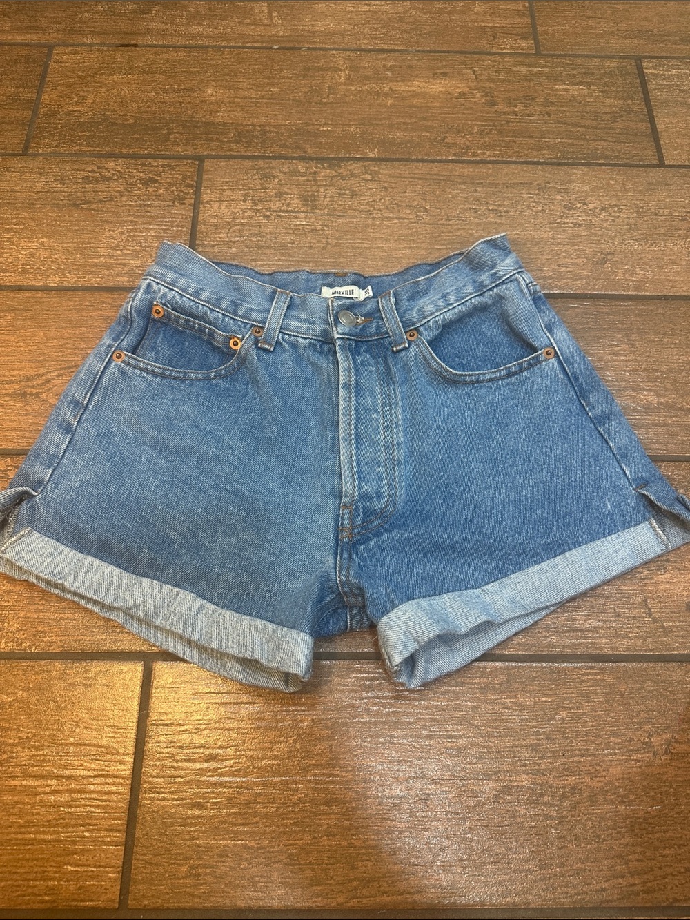 Brandy Melville Blue Rolled-Cuff Denim Shorts